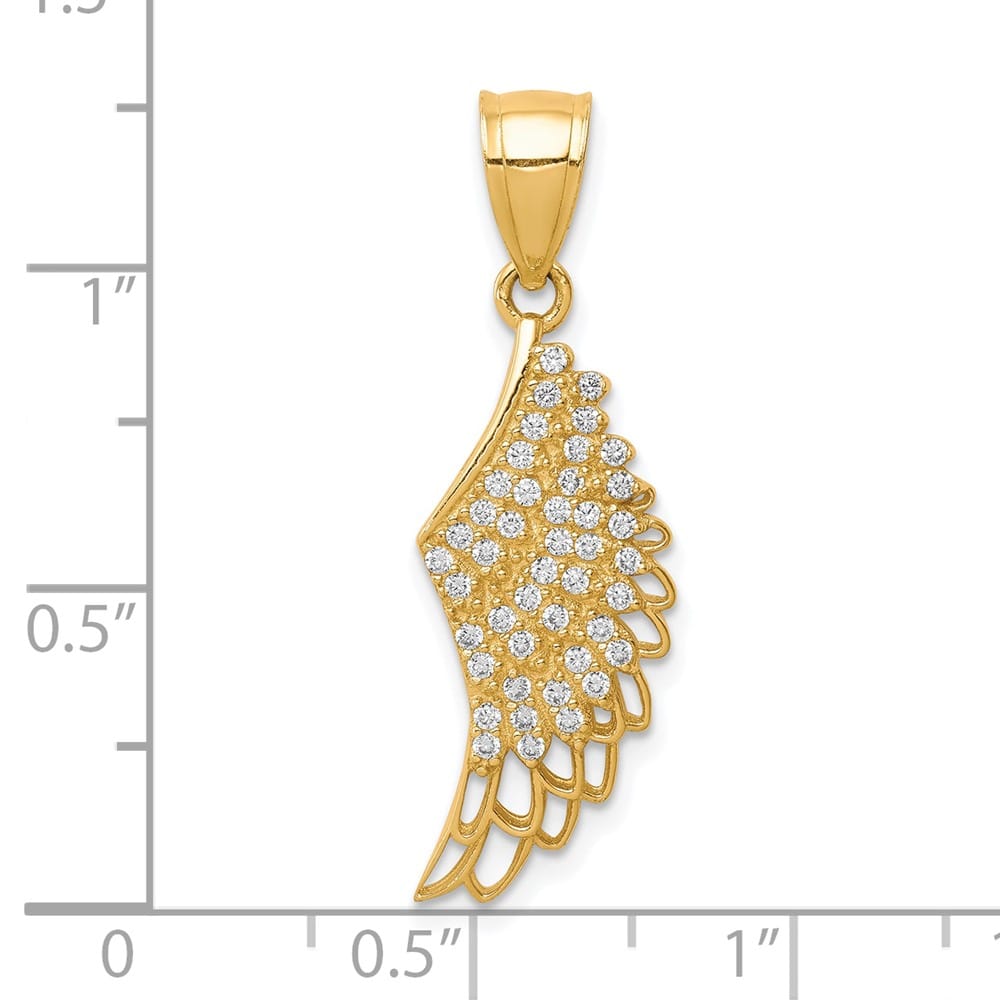 10K Yellow Gold CZ Micropave Angel Wing Pendant