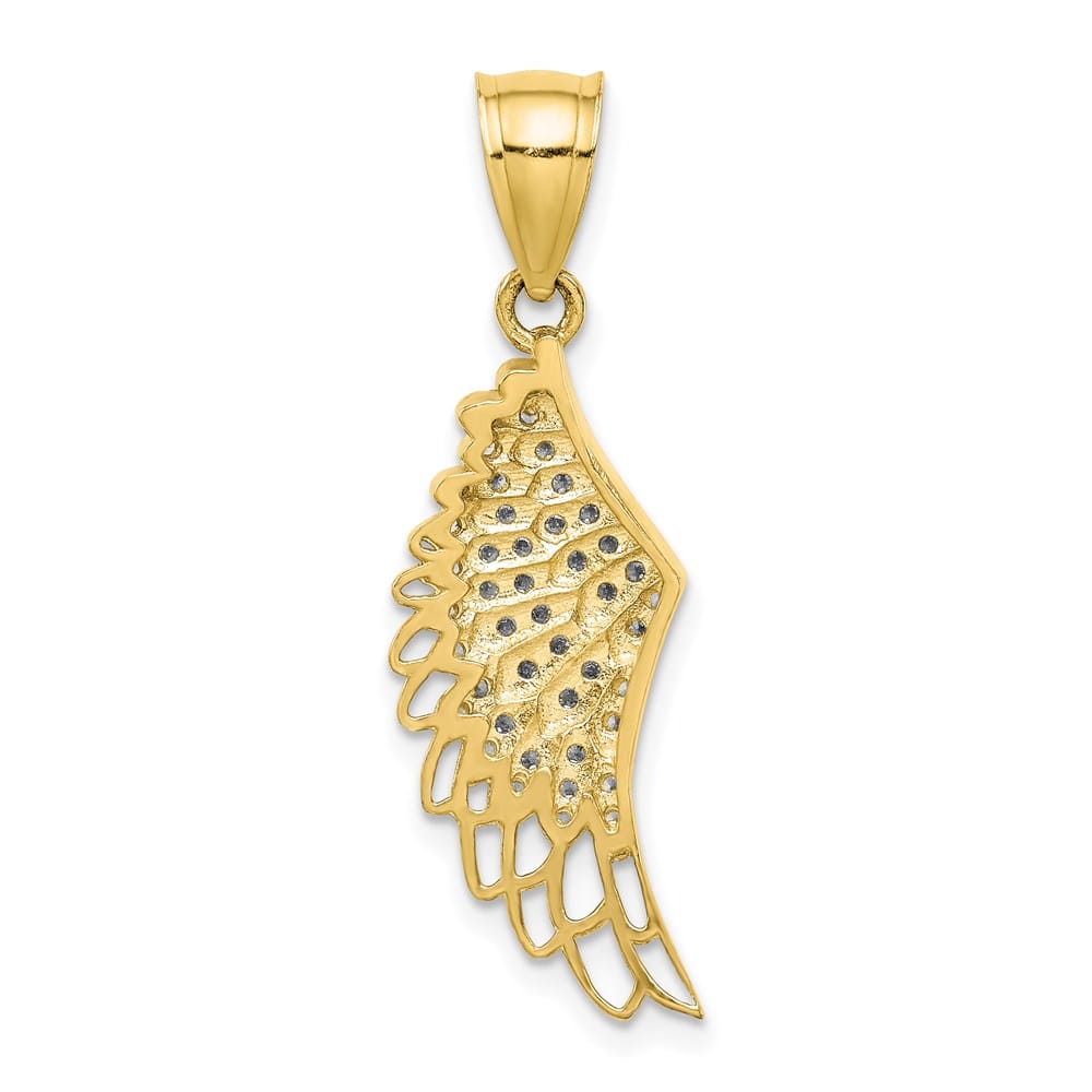 10K Yellow Gold CZ Micropave Angel Wing Pendant