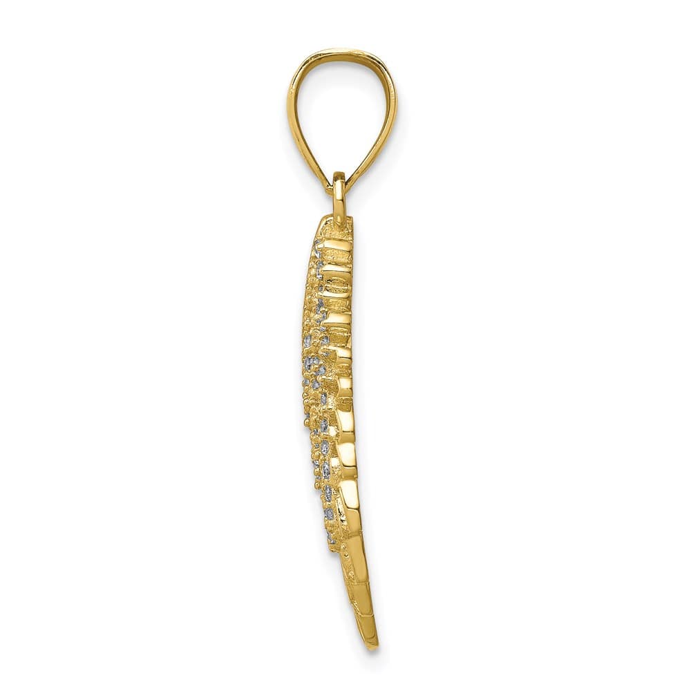 10K Yellow Gold CZ Micropave Angel Wing Pendant