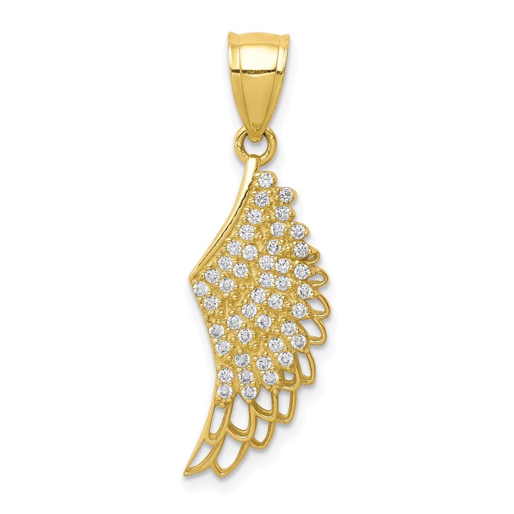 10K Yellow Gold CZ Micropave Angel Wing Pendant