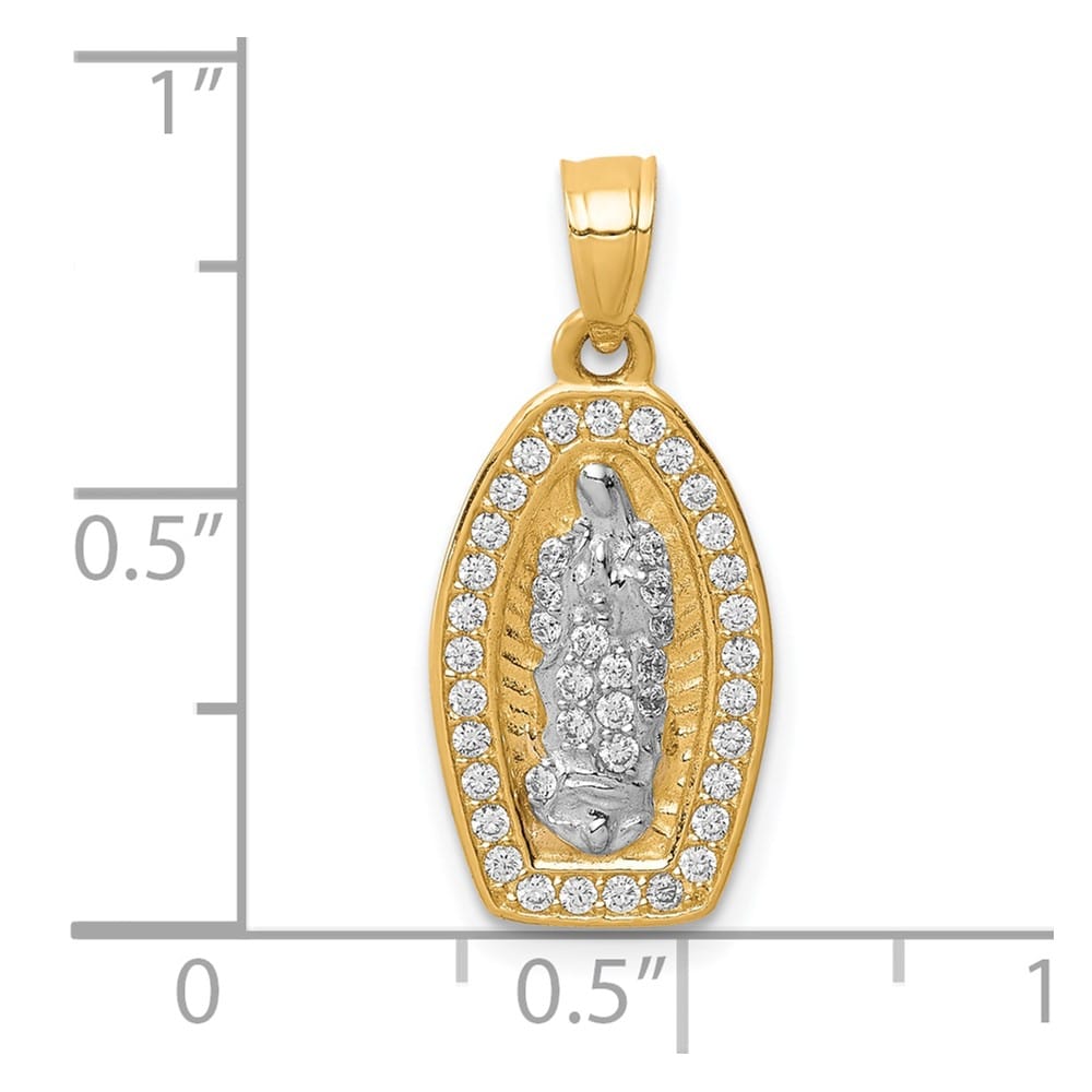 10K Yellow Gold CZ Pave Oval Our Lady of Guadalupe Pendant