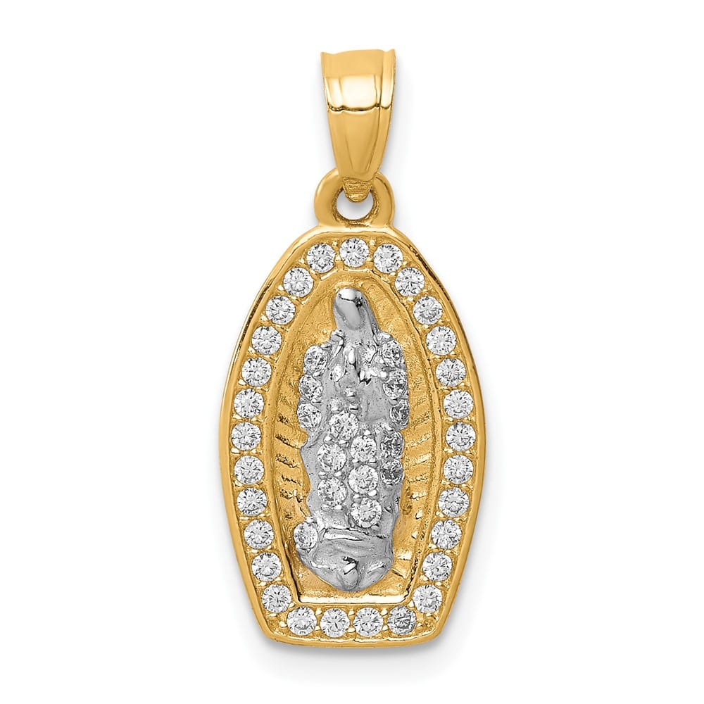 10K Yellow Gold CZ Pave Oval Our Lady of Guadalupe Pendant