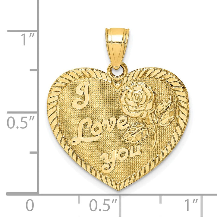 10K Yellow Gold D.C. Extra Large I Love You Heart with Rose Charm