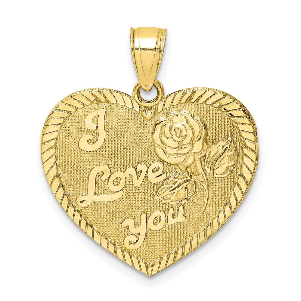10K Yellow Gold D.C. Extra Large I Love You Heart with Rose Charm