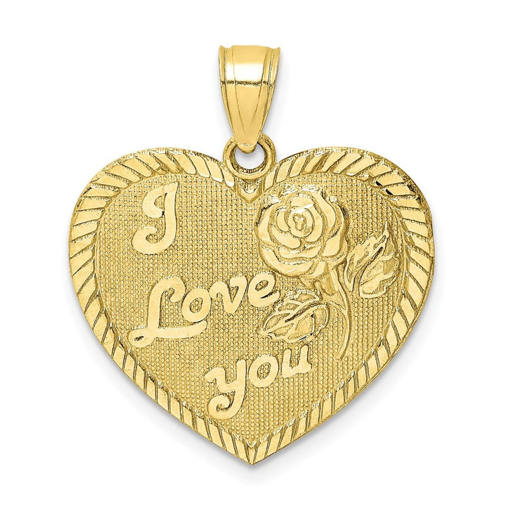 10K Yellow Gold D.C. Extra Large I Love You Heart with Rose Charm