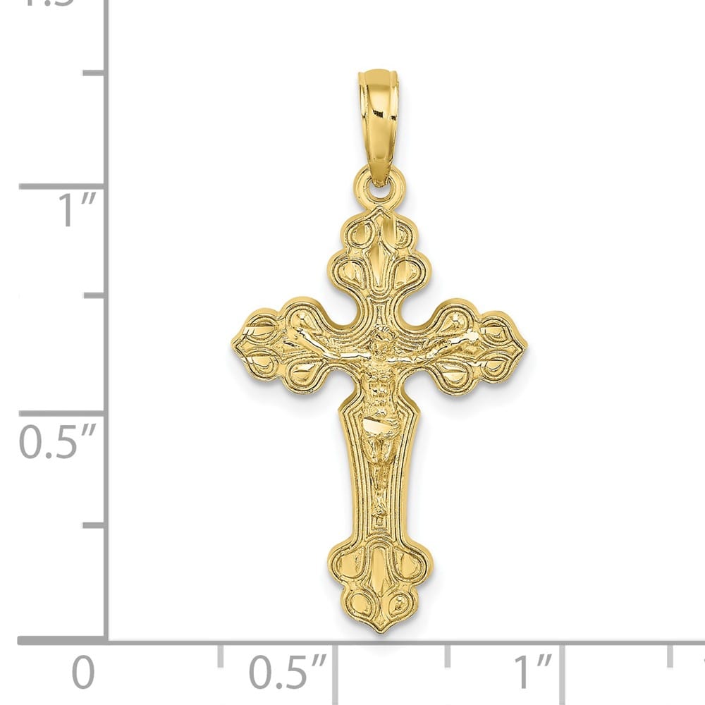 10K Yellow Gold D.C. Large Fleur de Lis Crucifix with Fancy Tips Charm