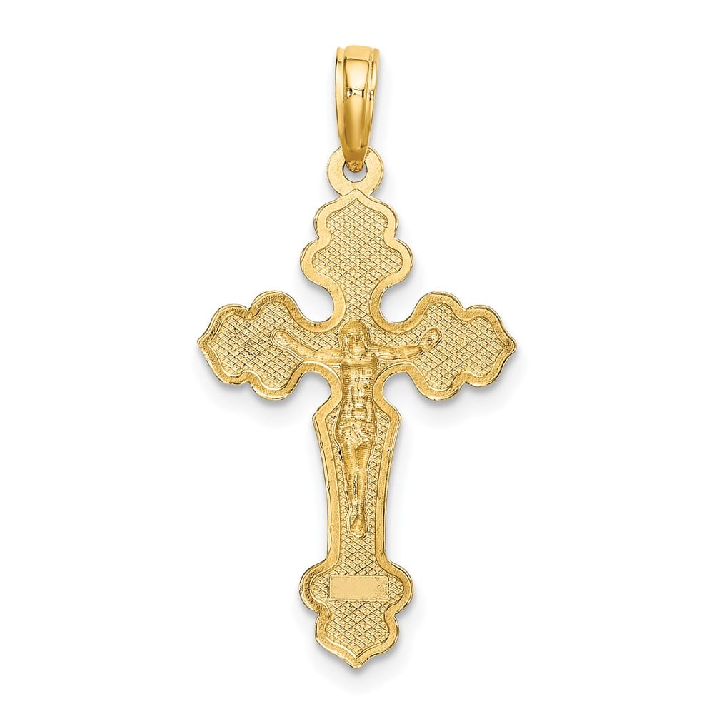 10K Yellow Gold D.C. Large Fleur de Lis Crucifix with Fancy Tips Charm
