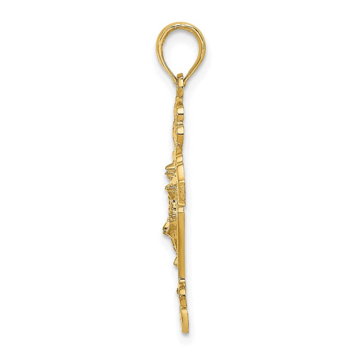 10K Yellow Gold D.C. Large Fleur de Lis Crucifix with Fancy Tips Charm