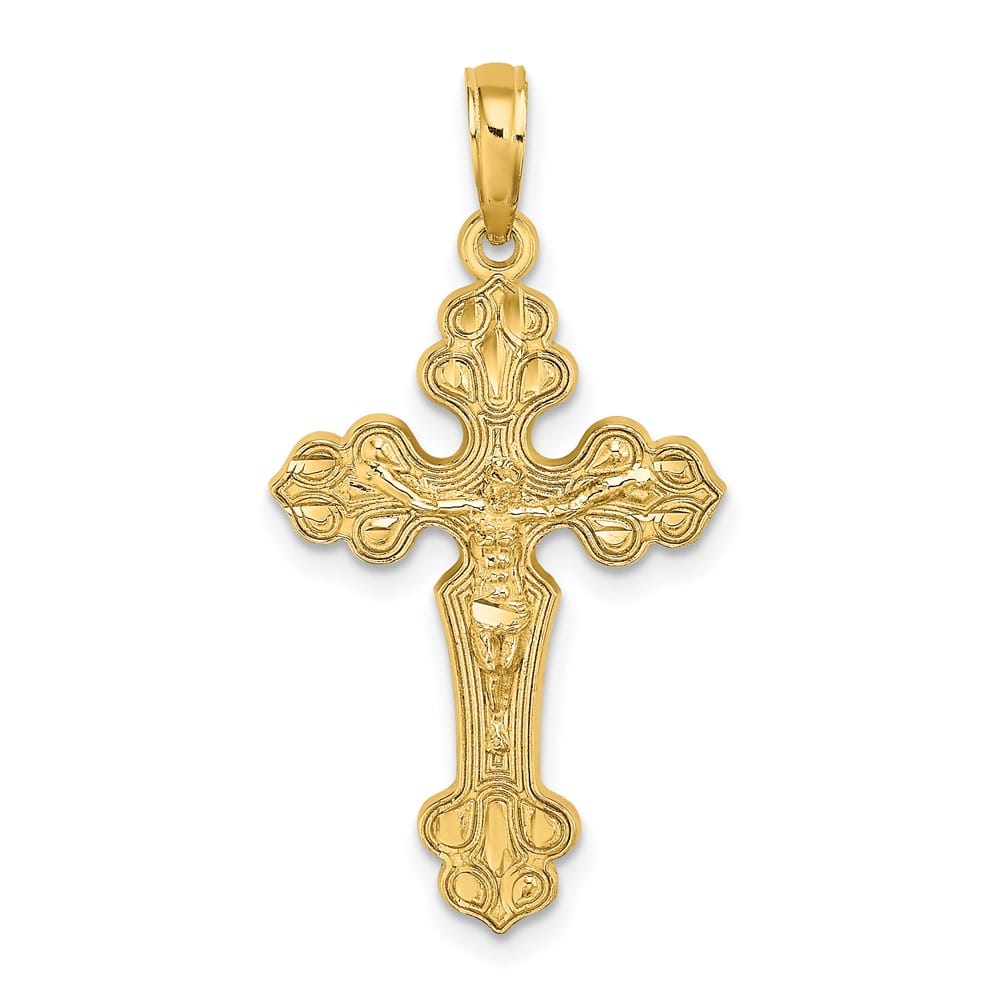 10K Yellow Gold D.C. Large Fleur de Lis Crucifix with Fancy Tips Charm