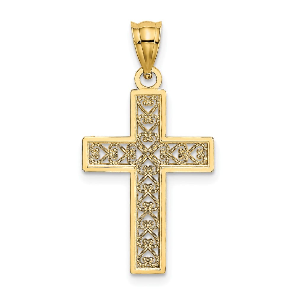 10K Yellow Gold D.C. Medium Edge Filigree Center Latin Cross Charm