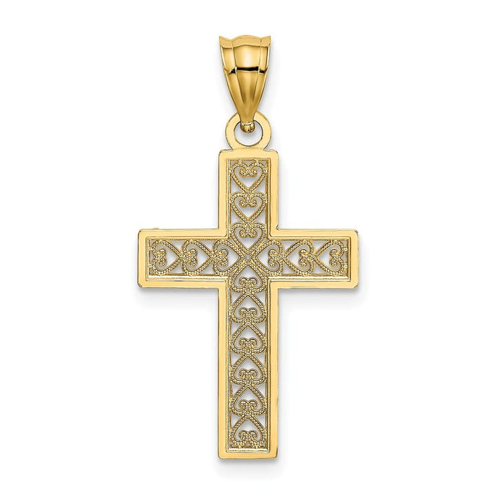 10K Yellow Gold D.C. Medium Edge Filigree Center Latin Cross Charm
