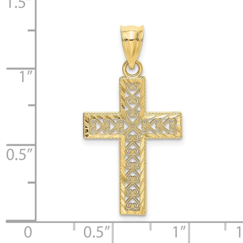 10K Yellow Gold D.C. Medium Edge Filigree Center Latin Cross Charm