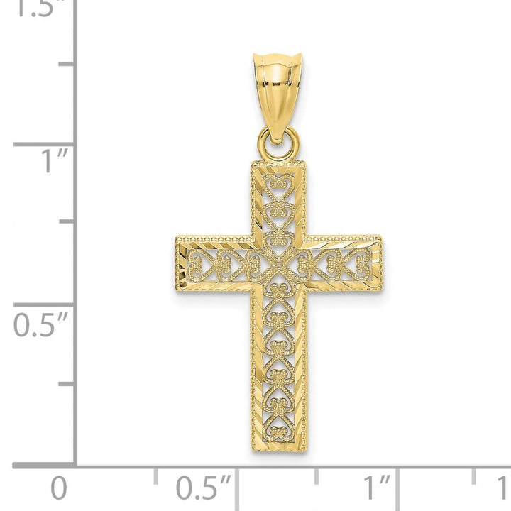 10K Yellow Gold D.C. Medium Edge Filigree Center Latin Cross Charm