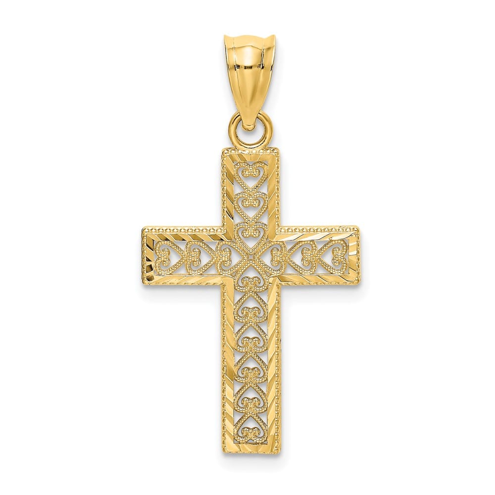 10K Yellow Gold D.C. Medium Edge Filigree Center Latin Cross Charm