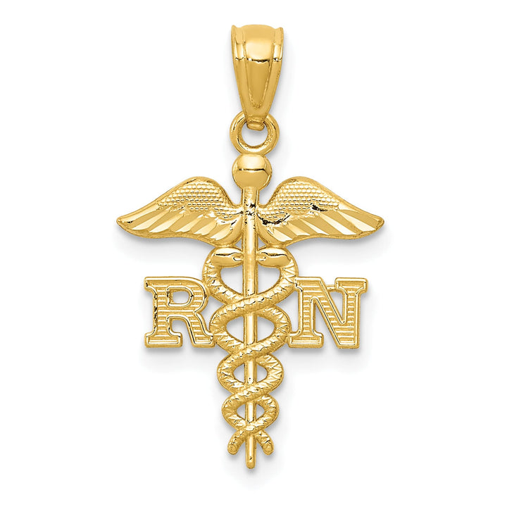 10K Yellow Gold D.C. Polished RN Nurse Caduceus Pendant