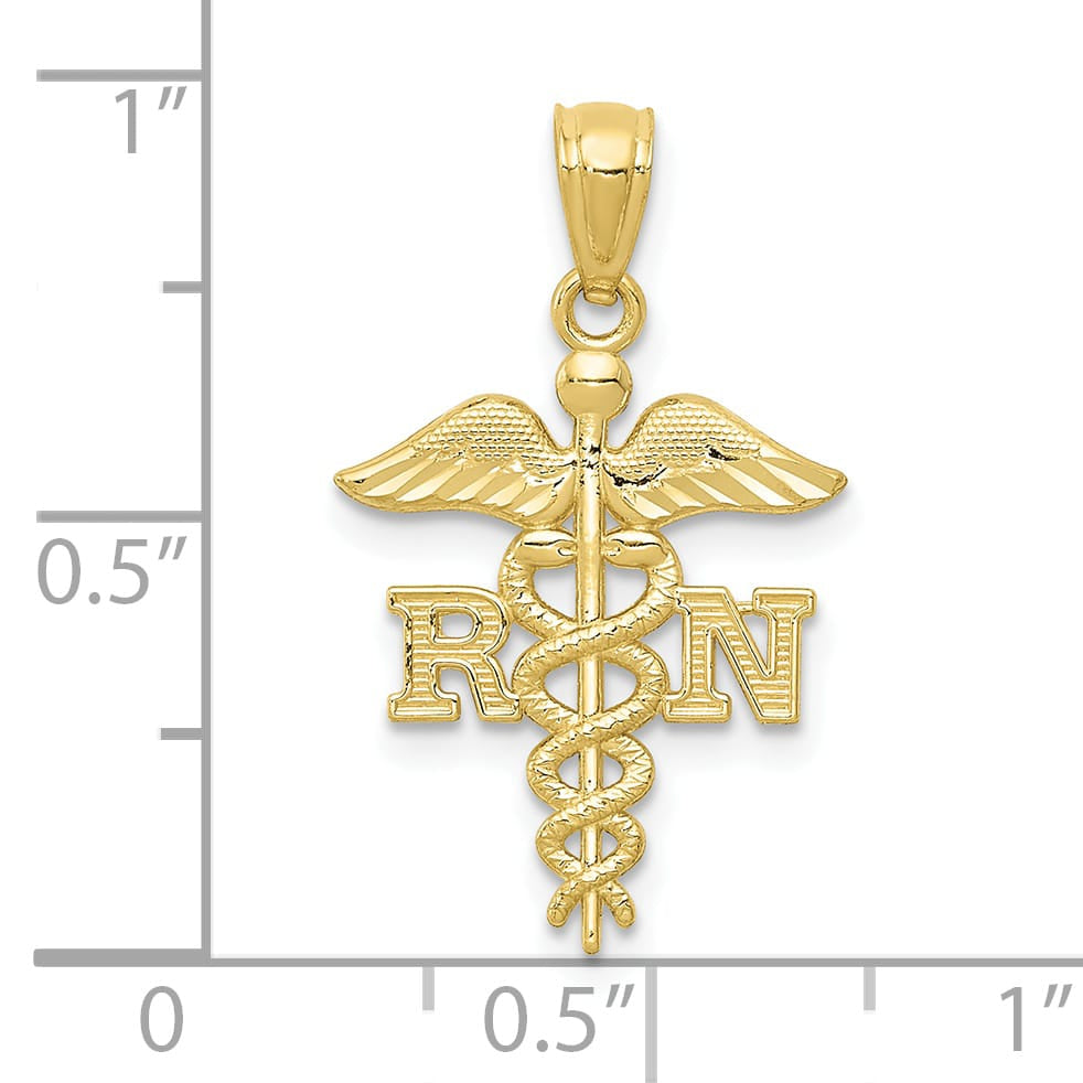 10K Yellow Gold D.C. Polished RN Nurse Caduceus Pendant