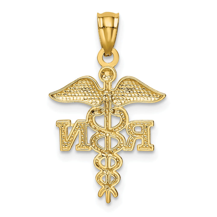 10K Yellow Gold D.C. Polished RN Nurse Caduceus Pendant