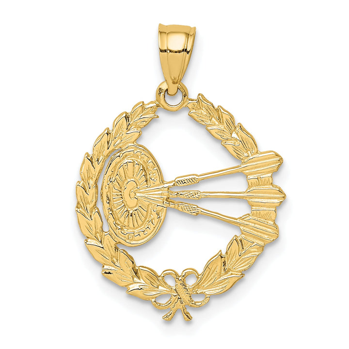 10K Yellow Gold Dart Board and Darts in Wreath Charm