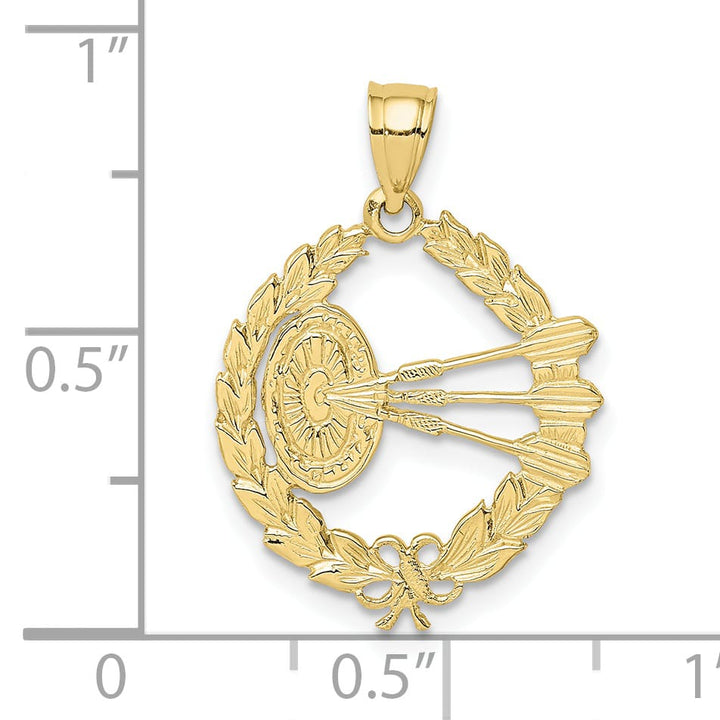 10K Yellow Gold Dart Board and Darts in Wreath Charm
