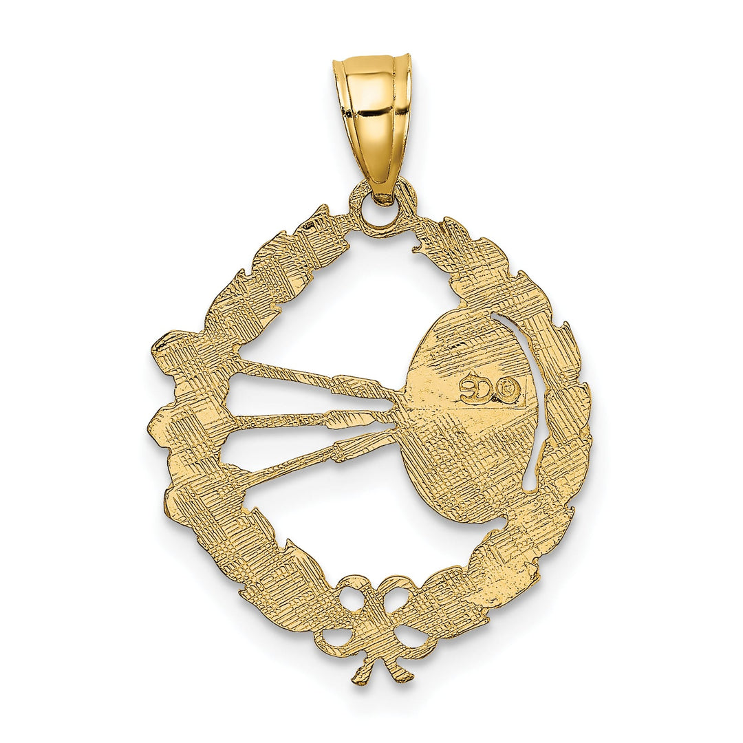 10K Yellow Gold Dart Board and Darts in Wreath Charm