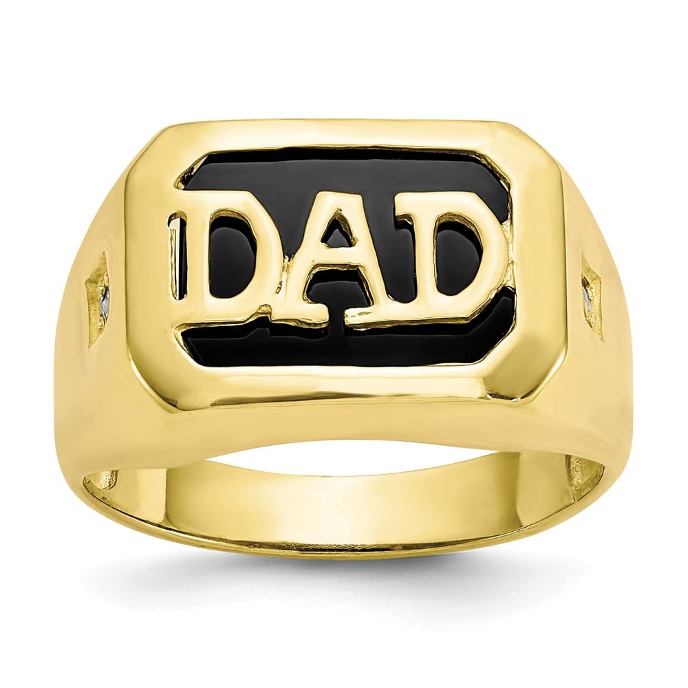 10k Yellow Gold Diamond and Black Onyx Dad Men's Ring