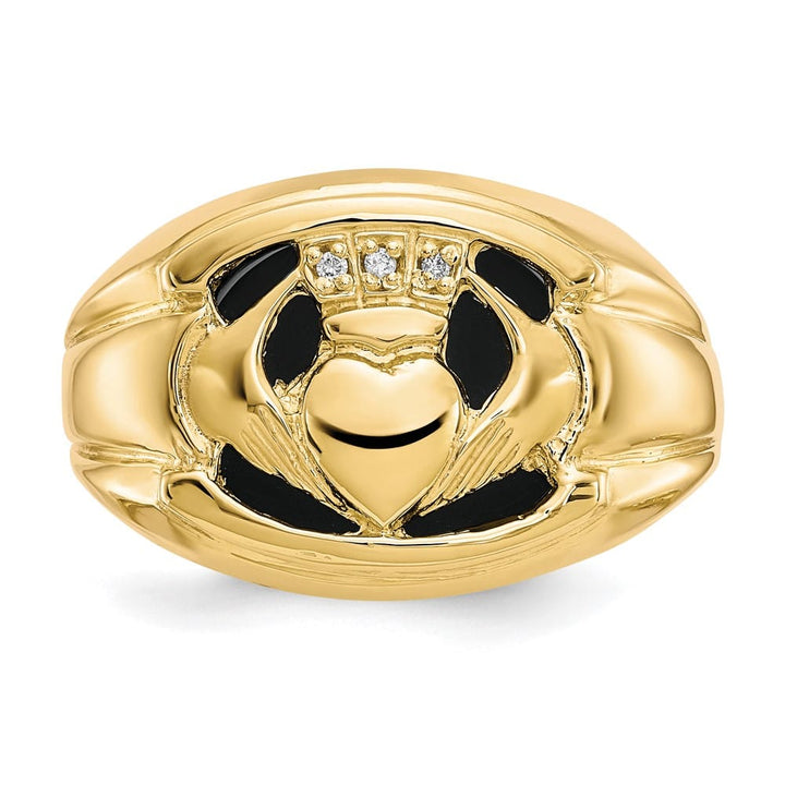 10k Yellow Gold Diamond and Black Onyx Men's Claddagh Ring