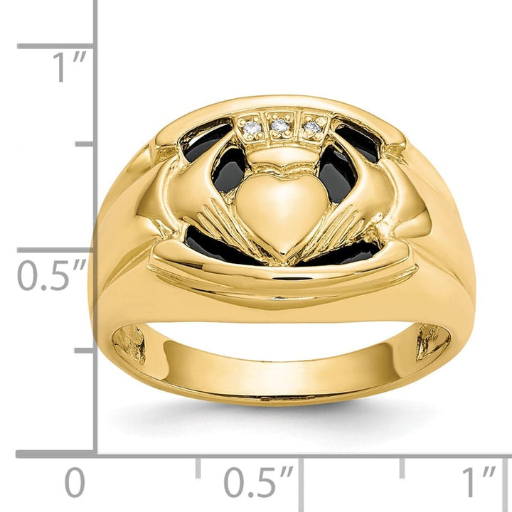 10k Yellow Gold Diamond and Black Onyx Men's Claddagh Ring