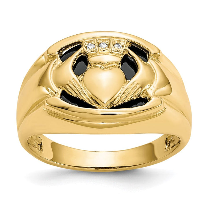 10k Yellow Gold Diamond and Black Onyx Men's Claddagh Ring