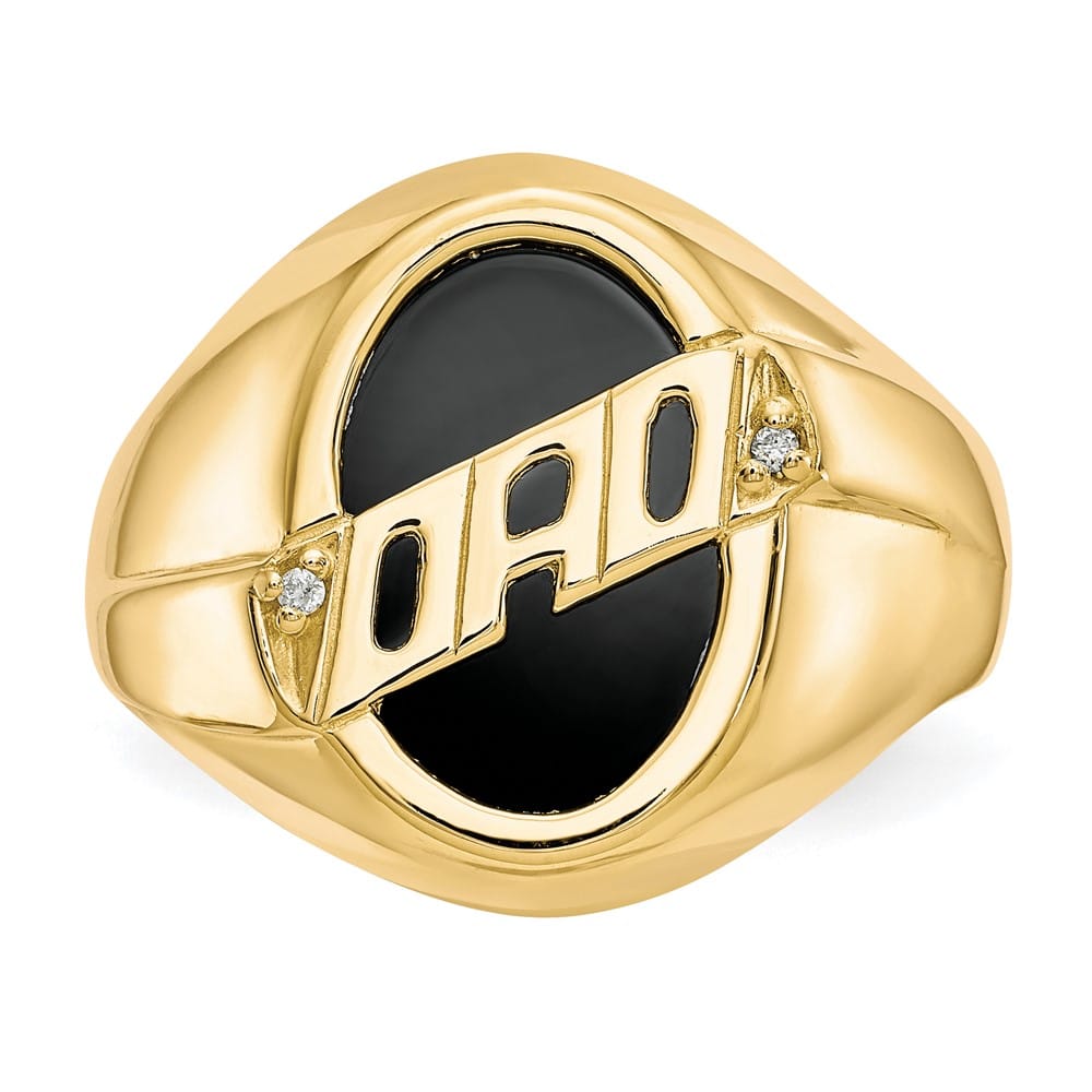10k Yellow Gold Diamond and Oval Black Onyx Dad Men's Ring