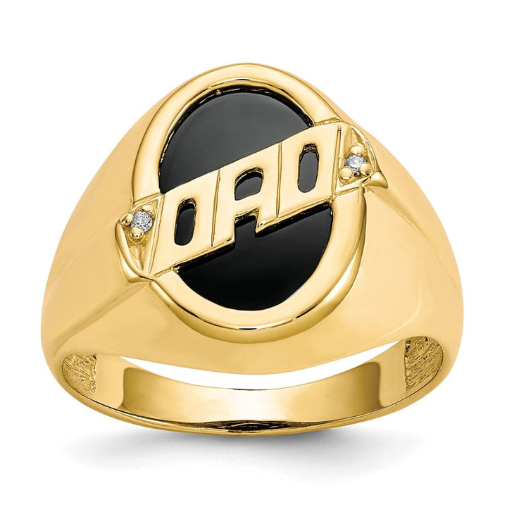10k Yellow Gold Diamond and Oval Black Onyx Dad Men's Ring