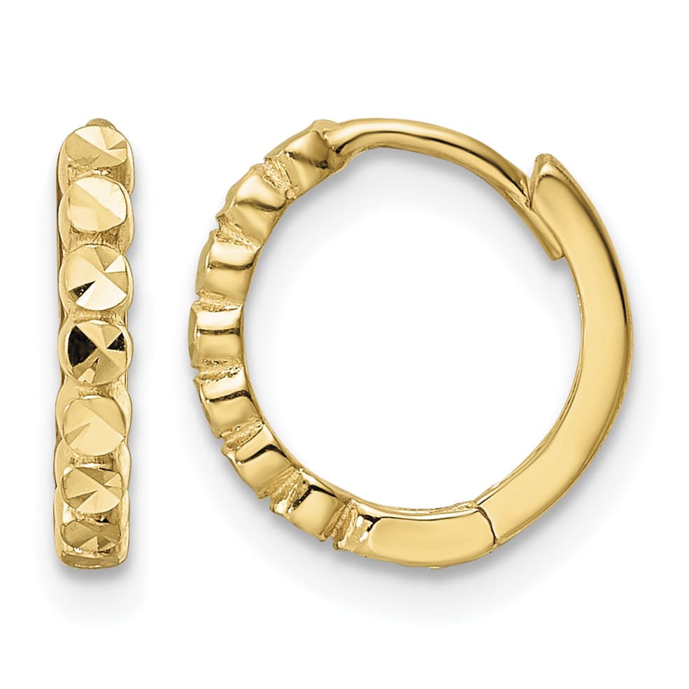 10k Yellow Gold Diamond-cut 2x12mm Hinged Hoop Earrings