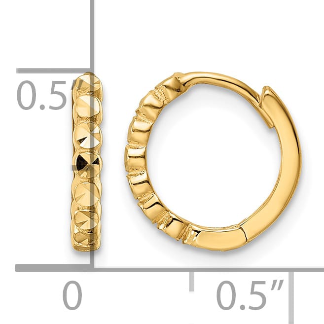 10k Yellow Gold Diamond-cut 2x12mm Hinged Hoop Earrings