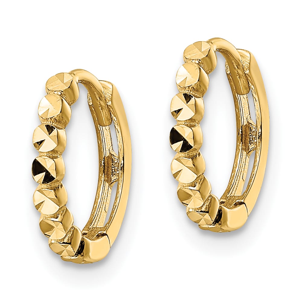 10k Yellow Gold Diamond-cut 2x12mm Hinged Hoop Earrings