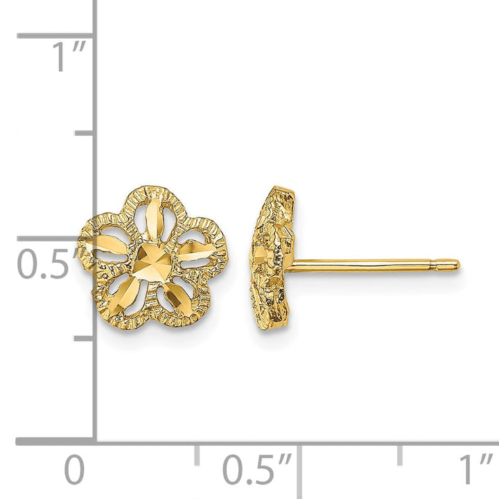 10k Yellow Gold Diamond-cut Flower Post Earrings