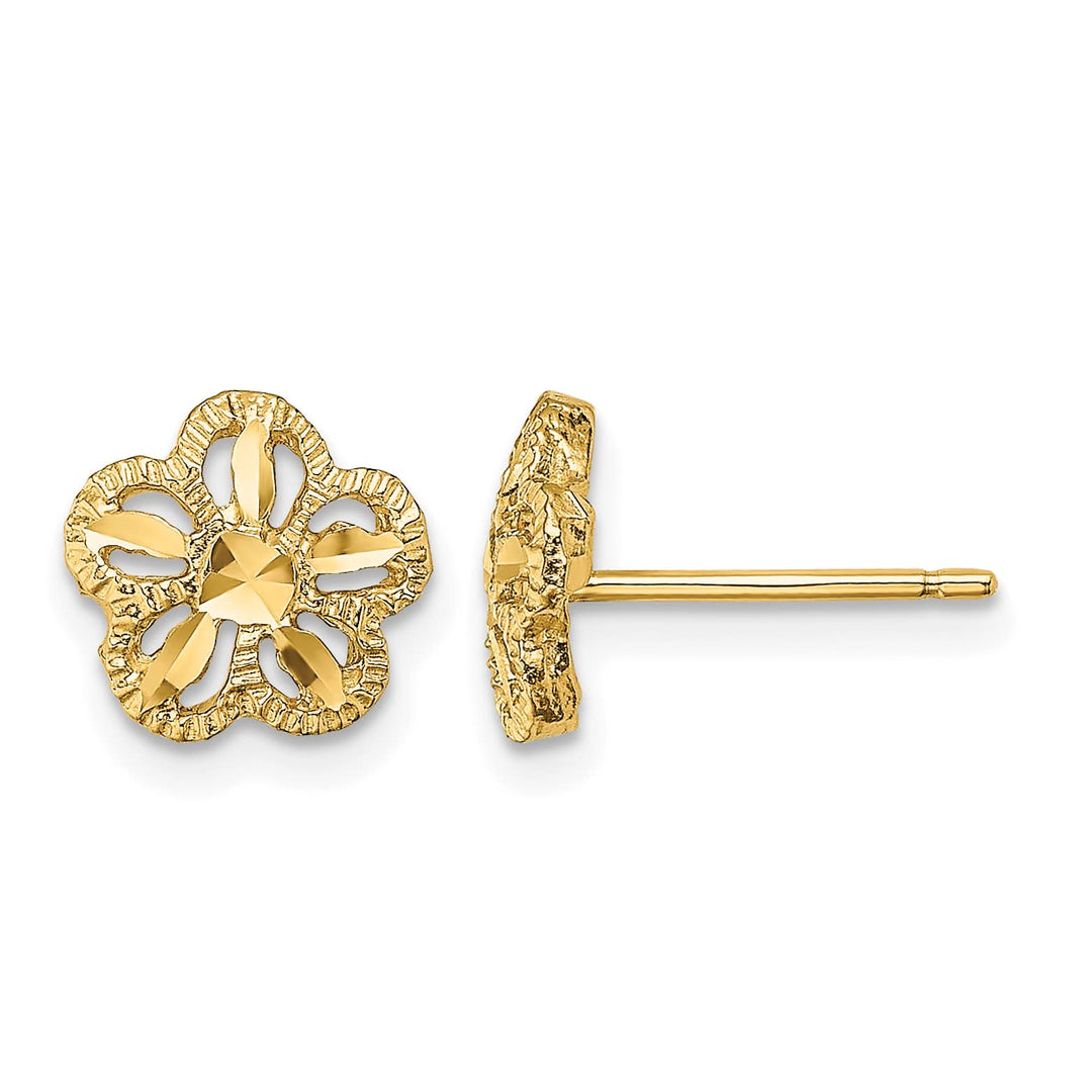 10k Yellow Gold Diamond-cut Flower Post Earrings