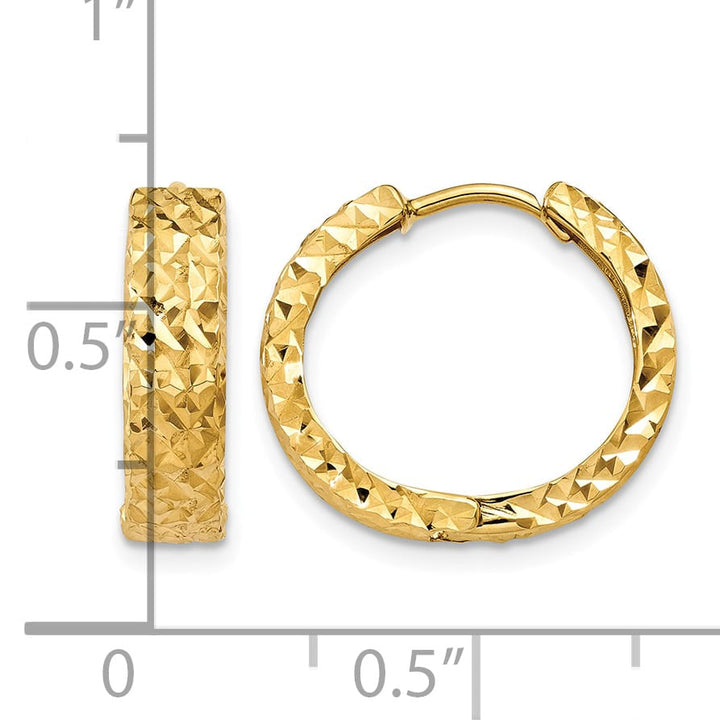 10k Yellow Gold Diamond-cut Hinged Hoop Earrings