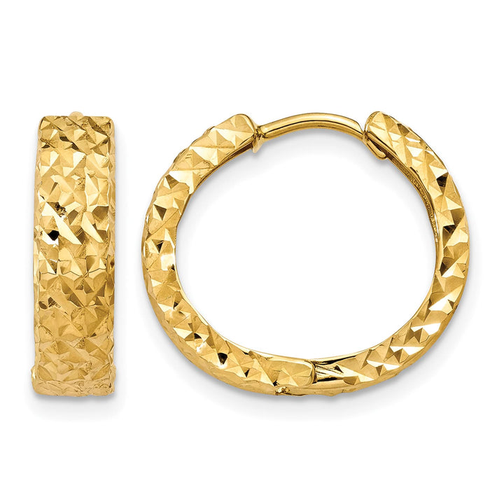 10k Yellow Gold Diamond-cut Hinged Hoop Earrings