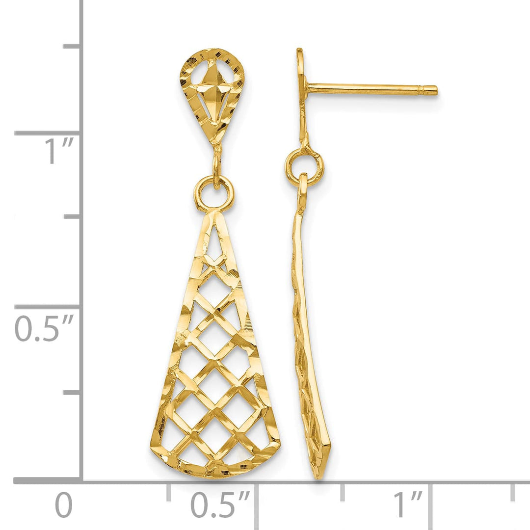 10k Yellow Gold Diamond-cut Inverted Fan Dangle Post Earrings