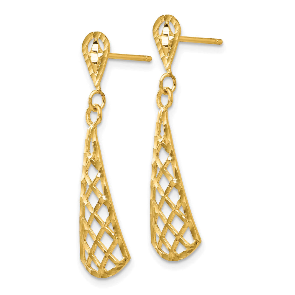 10k Yellow Gold Diamond-cut Inverted Fan Dangle Post Earrings