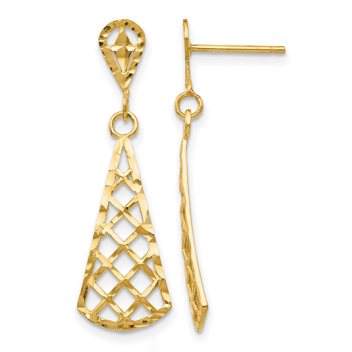 10k Yellow Gold Diamond-cut Inverted Fan Dangle Post Earrings