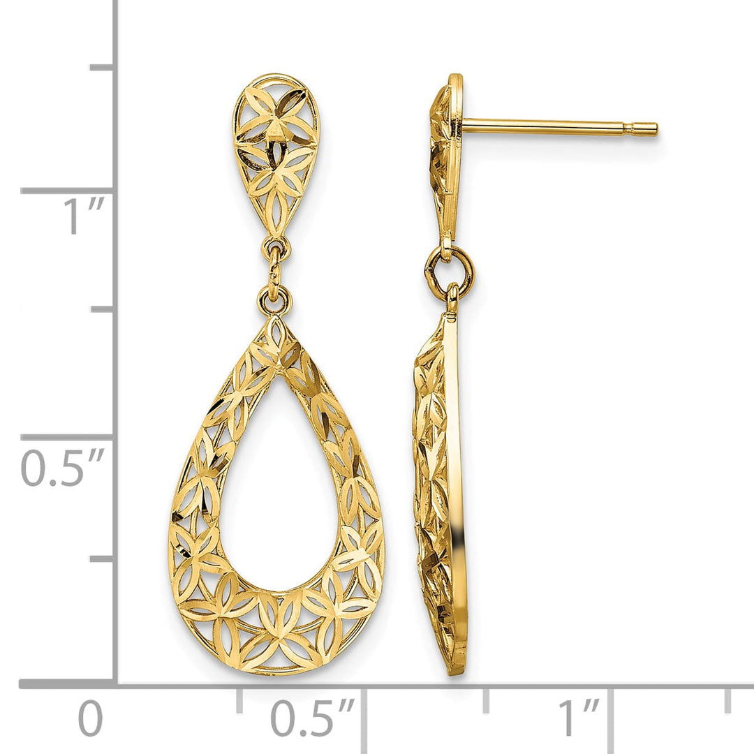 10k Yellow Gold Diamond-cut Teardrop Dangle Post Earrings