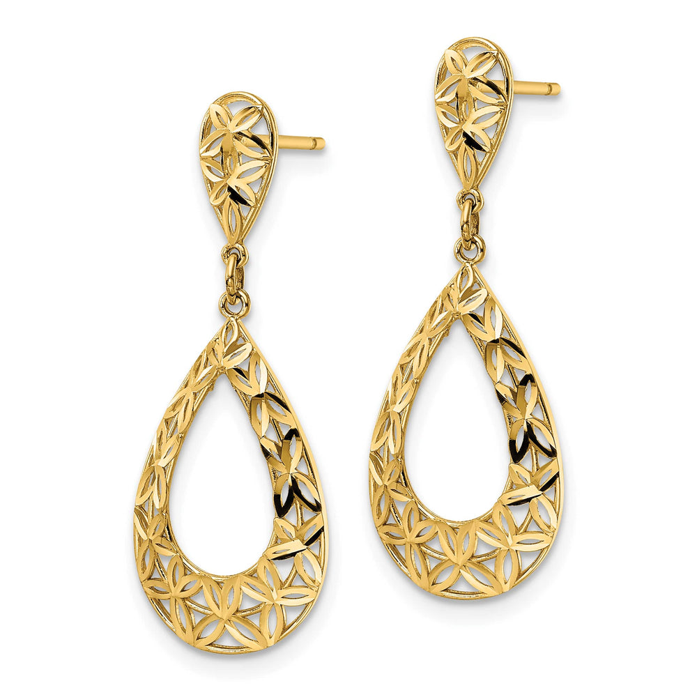 10k Yellow Gold Diamond-cut Teardrop Dangle Post Earrings