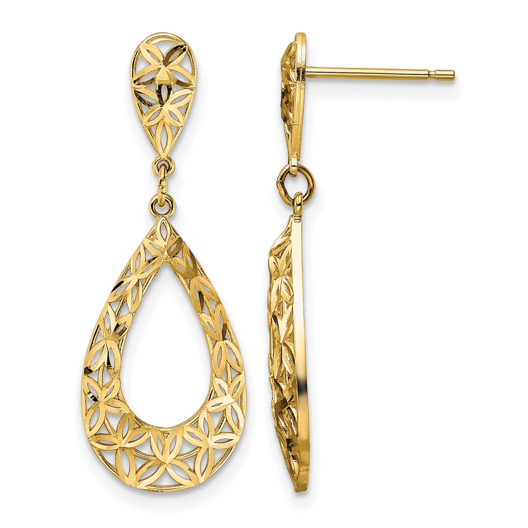 10k Yellow Gold Diamond-cut Teardrop Dangle Post Earrings