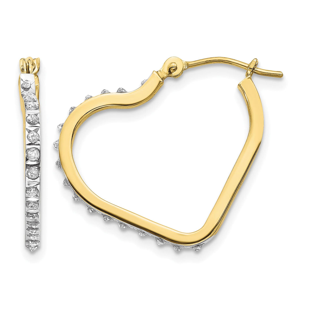 10k Yellow Gold Diamond Fascination Heart Hoop Earrings
