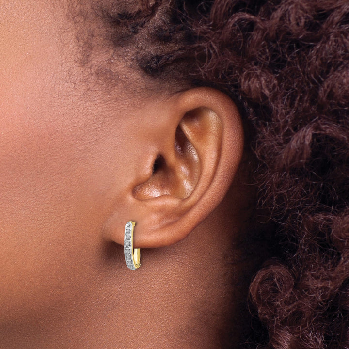 10k Yellow Gold Diamond Fascination Hinged Hoop Earrings