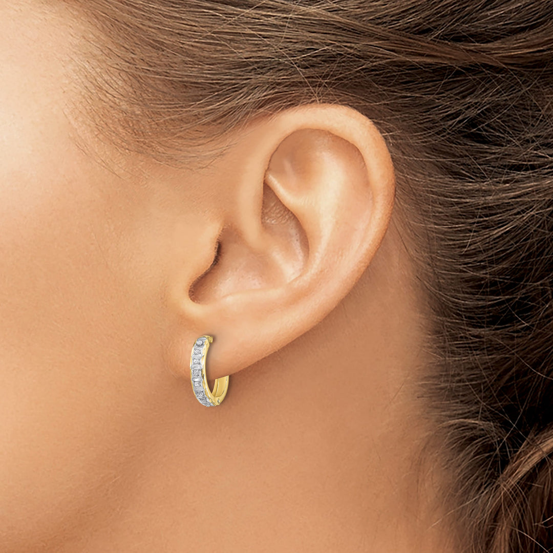 10k Yellow Gold Diamond Fascination Small Round Hinged Hoop Earrings
