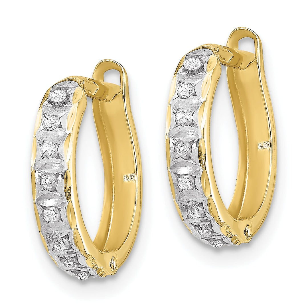 10k Yellow Gold Diamond Fascination Small Round Hinged Hoop Earrings