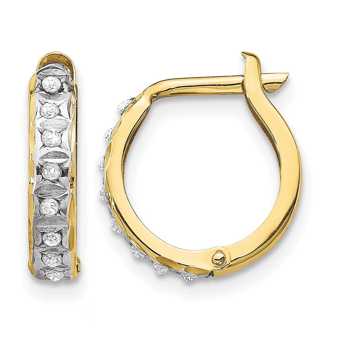10k Yellow Gold Diamond Fascination Small Round Hinged Hoop Earrings