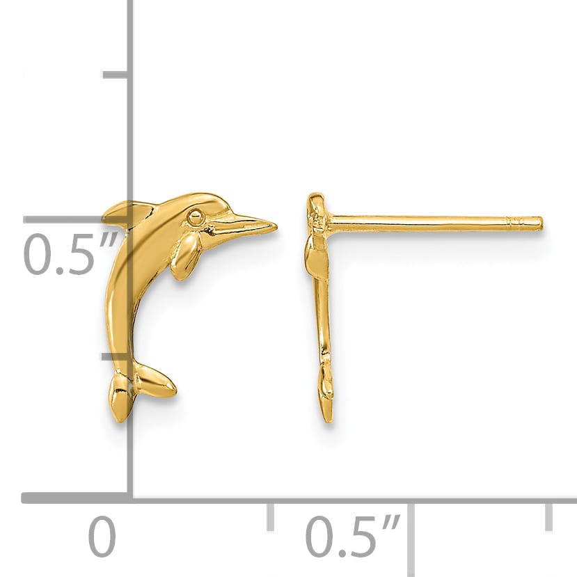 10k Yellow Gold Dolphin Post Earrings, 10mm