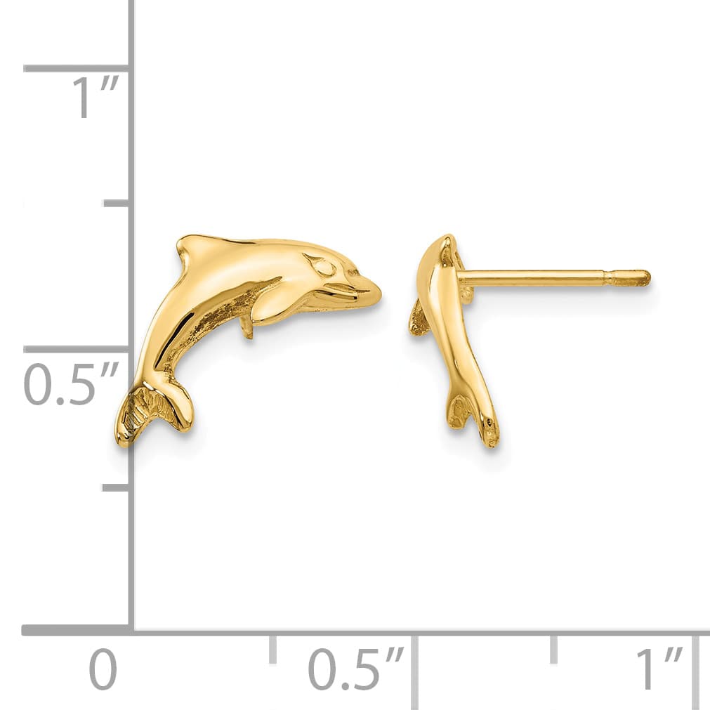 10k Yellow Gold Dolphin Post Earrings, 11mm